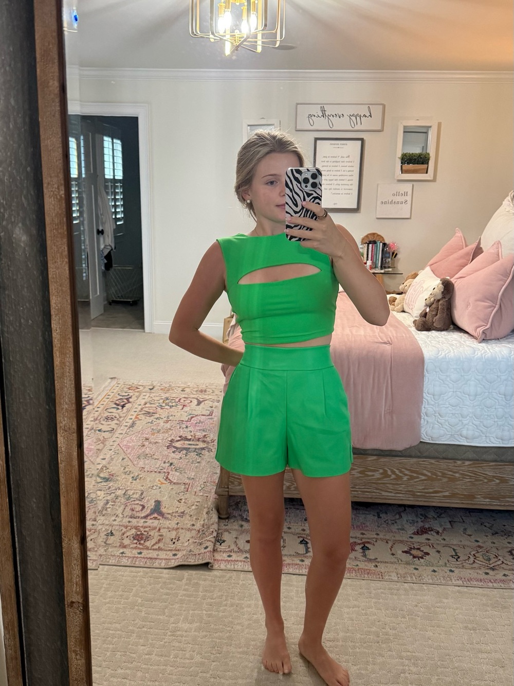 Susana Monaco Bright Green Cutout Crop & High-Waist Shorts Set
